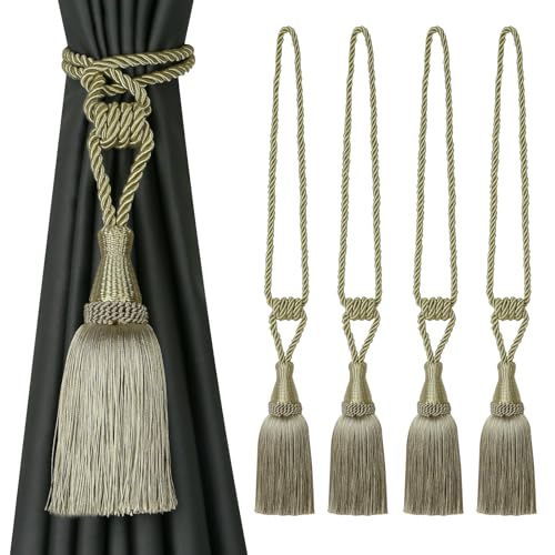 BEL AVENIR 4 Pack Tassel Curtain Tiebacks Handmade Holdbacks (Dark Beige) - color: Dark Beige, size: 4 Pack
