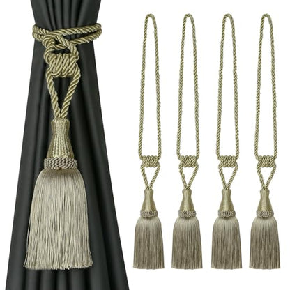 BEL AVENIR 4 Pack Tassel Curtain Tiebacks Handmade Holdbacks (Dark Beige) - color: Dark Beige, size: 4 Pack