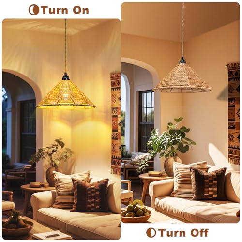 Maliralt Hanging Lamps Rattan Pendant Light - 16.4ft Plug in Cord Hanging Light Fixture Plug Into Wall Outlet Pendant Lighting with On Off Switch for Bedroom Living (Industrial Shade) - size: 7.88 Inch - Industrial Shade