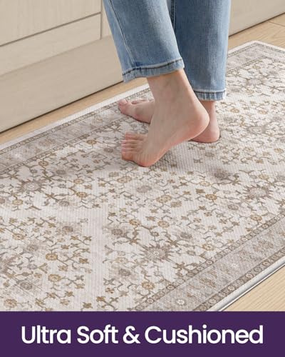 DEXI Kitchen Floor Mats Cushioned Anti Fatigue Runner Rug, 24x87 - color: Beige/White, size: 87"L x 24"W x 0.4"Th