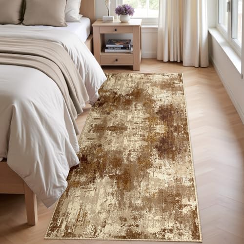RELEANY Washable Runner 2'x10' Abstract Area Rug for Hallway Brown Tan - color: Brown/Tan, size: 2' x 10' (Runner)