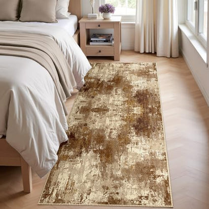 RELEANY Washable Runner 2'x10' Abstract Area Rug for Hallway Brown Tan - color: Brown/Tan, size: 2' x 10' (Runner)