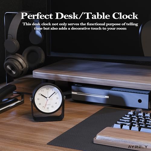AYRELY® 3.5" Small Analog Travel Alarm Clock, Battery Operated Desk Clock - color: Black
