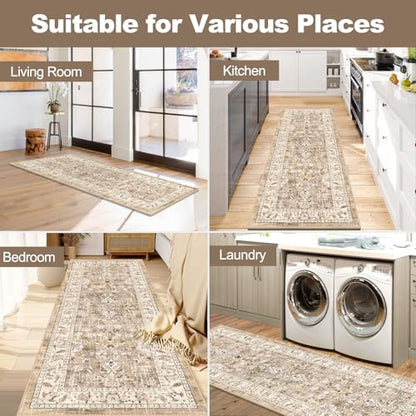 LOKHOM 2x6 Hallway Runnner Rug, Boho Non-Slip Washable Kitchen Rugs, Beige - color: Beige Brown, size: 2' x 6' (Runner)