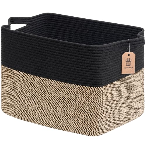 Goodpick 50L Large Woven Storage Basket, 18" x 14" x 12", Black Jute - color: Black, size: 18"L x 14"W x 12"H