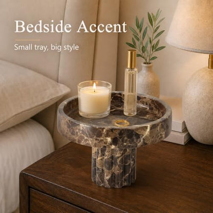 YMXYJM,Natural Marble Pedestal Tray,Decorative Tray,Brown - color: Brown