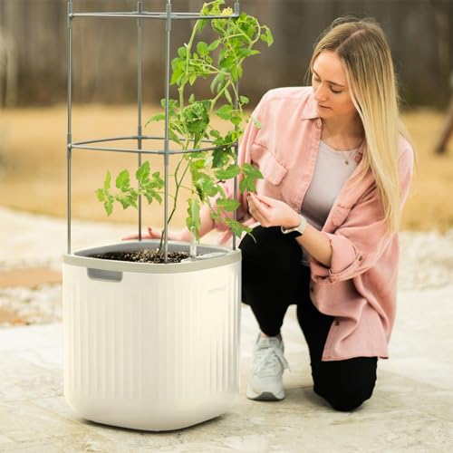 Vego garden Planters for Outdoor & Indoor Plants, Large Plant Pots with Self Watering, 15" Tall Large Plant Pots with Trellis for Flowers Plants Decor, Cream White - color: Cream White