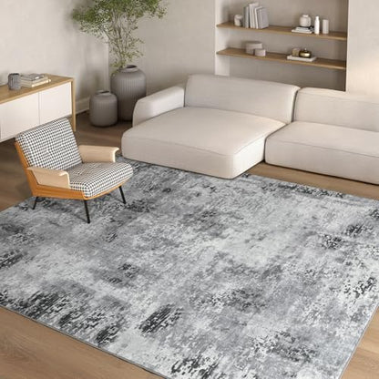 Kelarea Washable Area Rug 5x7, Non-Slip Low Pile Abstract Grey - color: Light Grey, size: 5' x 7' (Rectangular)