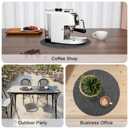 Myir JUN 14" Round Placemats Set of 4, Reversible Dual-Color Place Mats - color: Gray Sage Green