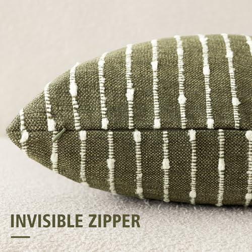 Foindtower Boho Striped Boucle Lumbar Throw Pillow Covers 12x20 Olive Green - color: Olive Green, size: 20" x 12" (Pack of 2)