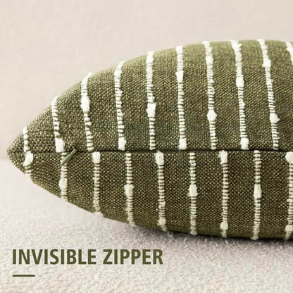 Foindtower Boho Striped Boucle Lumbar Throw Pillow Covers 12x20 Olive Green - color: Olive Green, size: 20" x 12" (Pack of 2)