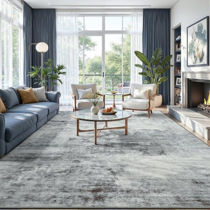 Toneed Washable 6x9 Grey Area Rug with Non-Slip Backing for Living Room - color: Light Neutral Gray, size: 6' x 9' (Rectangular)