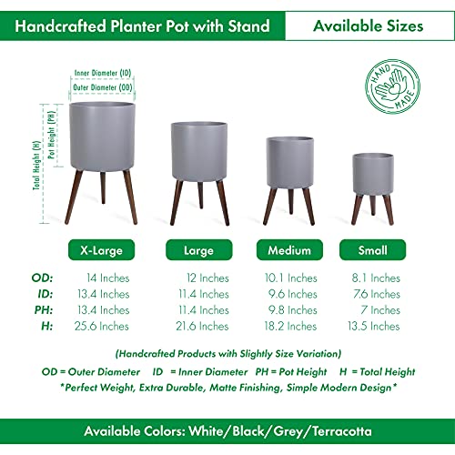 D'vine Dev 8 Inch Planter Pot with Wood Stand, Grey, 88-O-A-3 - color: Matte Grey, size: Small