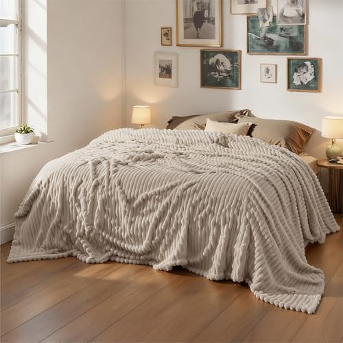 Bedsure Extra Soft Large Fleece Blanket for Bed Beige 120"x120" - color: Beige, size: Large