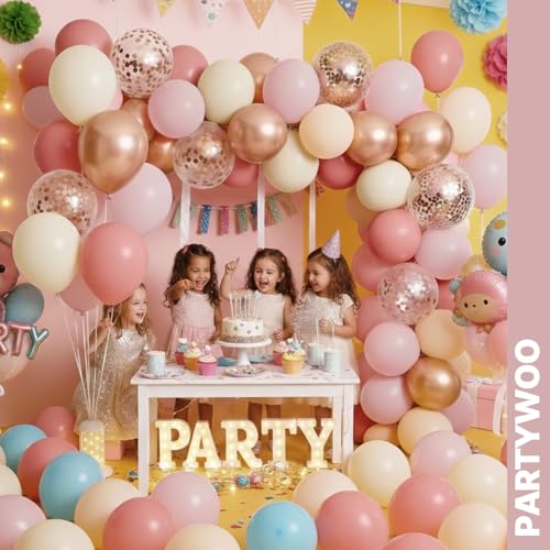 PartyWoo Dusty Pink Balloons 66pcs 12 Inch Blush Pink Gold White Balloons - color: Pink-3320