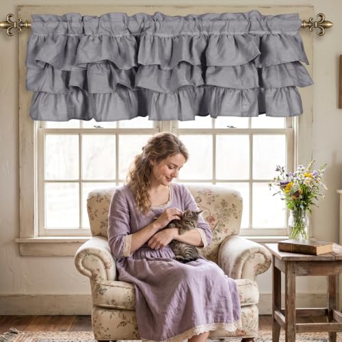 FUANGUI Ruffled Valance Curtain 42" W x 18" L Pleated Kitchen Valance - color: Grey, size: 42"W x 18"L (Pack of 1)