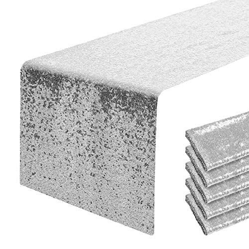 Pufogu 12 x 72 inches Silver Sequin Table Runner, 2 Packs - color: Silver