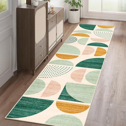 MUJOO Green Runner Rug Washable 2x8 Area Rugs Non Slip Modern Abstract - color: Green and Yellow, size: 2' x 8' (Rectangular)
