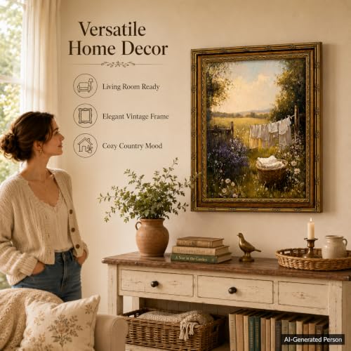 Laundry Room Wall Art, Vintage Gold Framed Farmhouse Landscape, 16x24in - color: Laundry Wall Art, size: 24"L x 16"W