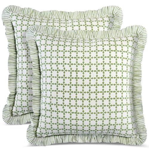CPC Kelly Green Block Print Ruffle Pillow Cover 18x18 Inch, Pack of 2 - color: Kelly Green, size: 18" x 18" (Pack of 2)