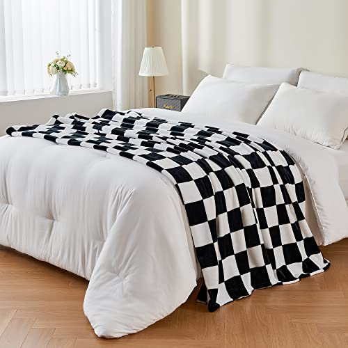 BEDELITE Checkered Fleece Twin Blanket for Couch, Black & White, 60"x80" - color: Black, size: Twin(60"x80")