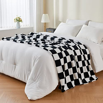BEDELITE Checkered Fleece Twin Blanket for Couch, Black & White, 60"x80" - color: Black, size: Twin(60"x80")