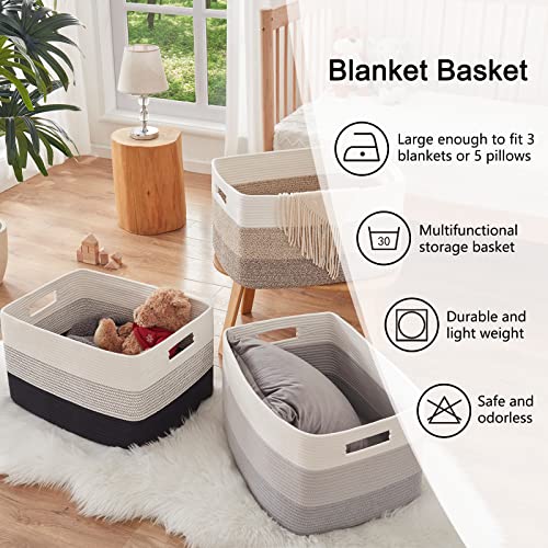 OIAHOMY Blanket Basket Laundry Basket Dog Toy Basket 75L Gradient Black - color: Gradient Black, size: 22”x17”x12”