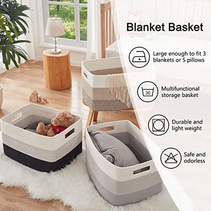 OIAHOMY Blanket Basket Laundry Basket Dog Toy Basket 75L Gradient Black - color: Gradient Black, size: 22”x17”x12”