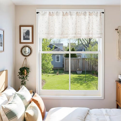 jinchan Kitchen Valance Curtain Double Layers, 50x16, 1 Panel, Blush Meadow - color: Double | Dottie Blush Meadow, size: 50"W x 16"L (Pack of 1)