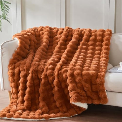 50"x60" Ultra-Soft Fuzzy Faux Fur Throw Blanket, Rust - color: Bubble Rust, size: Throw (50" x 60")