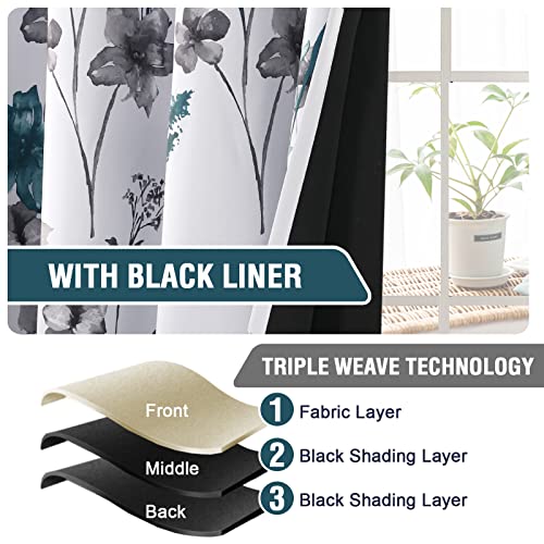H.VERSAILTEX 100% Blackout Curtains 63 Inches for Kitchen, Grey/Teal - color: Grey/Teal, size: 52"W x 63"L (Pack of 2)