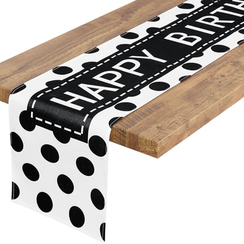 Letjolt Happy Birthday Table Runner 72 Inches Black Dot - color: Black Point, size: 12x72 Inches