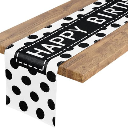Letjolt Happy Birthday Table Runner 72 Inches Black Dot - color: Black Point, size: 12x72 Inches