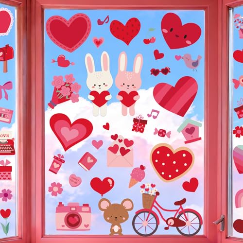 Valentines Day Window Clings Decor Cute Heart Stickers Decorations for Kids - color: Happy Hearts