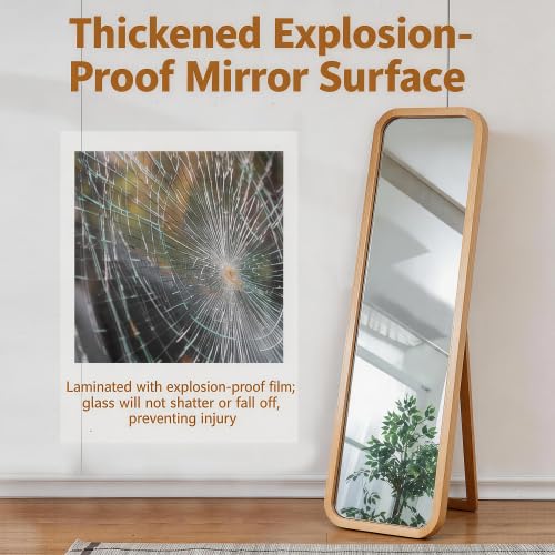 Anwick Full Length Floor Mirror Wood Frame Standing Mirror Natural 63 in - color: Natural