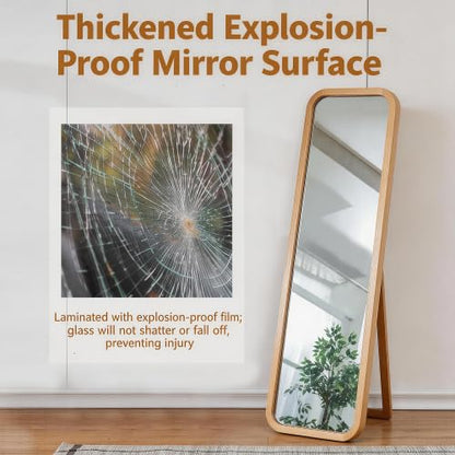 Anwick Full Length Floor Mirror Wood Frame Standing Mirror Natural 63 in - color: Natural