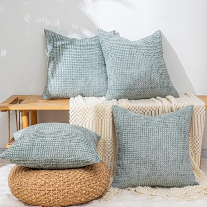 Pack of 4 Throw Pillow Covers 16x16” Boho Cushion Covers for Living Room - color: Aquamarine, size: 16" x 16" (Pack of 4)