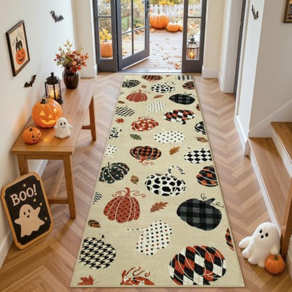 2.5x8 Beige Halloween Fall Pumpkin Print Hallway Runner Rug for Kitchen - color: Beige1 - Pumpkin, size: 2'6" x 8' (Rectangular)