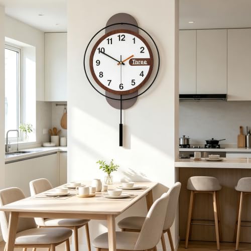 Large Wall Clock Acrylic Wood Silent Battery with Pendulum,12.6x22.8in - color: 6789-black