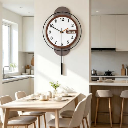 Large Wall Clock Acrylic Wood Silent Battery with Pendulum,12.6x22.8in - color: 6789-black