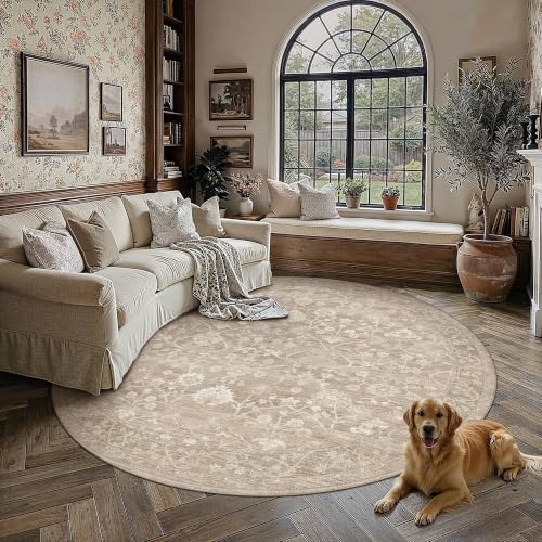 HUGEAR 8x8 Beige Neutral Round Rugs Washable Rug Carpet - color: Beige, size: 8' (Round)