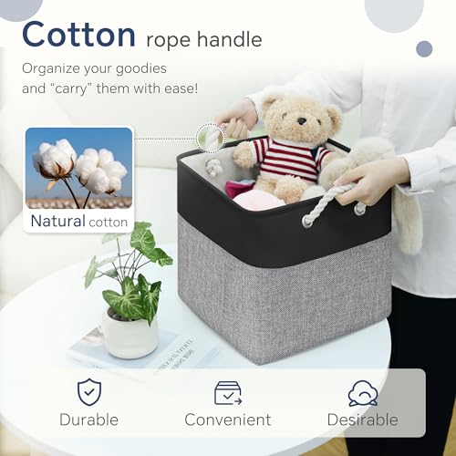 FinishingBo 11 inch Cube Storage Bin with Handles 6 Pack - color: Black/Grey-6 Pack