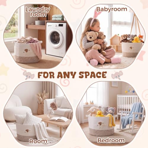 LemonRoad Large Woven Bear Basket, Cotton Rope, Elephant, Brown - color: Brown, size: Cotton Rope, style: Elephant