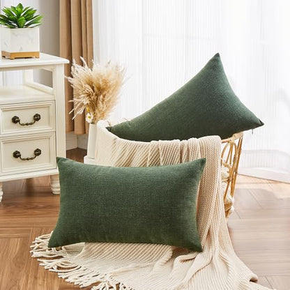 GAWAMAY Dark Green Chenille Throw Pillow Covers 12x20 Set of 2 for Couch - color: Dark Green, size: 20" x 12" (Pack of 2)