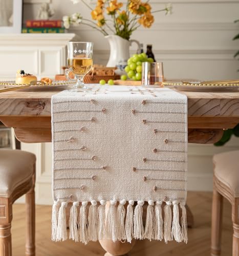 Caflife Taupe Beige Cotton Linen Rustic Boho Table Runner 13 x 72 Inch Long - color: Taupe Beige, size: 13x72Inch