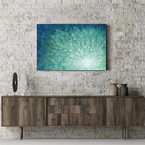 Bedroom Abstract Canvas Wall Art: Living Room Kitchen Teal Textured Picture Hand Painted Contemporary Painting Artwork Horizontal Large Modern Print Decor for Home Office - color: Abstract 01, size: 36"L x 24"W