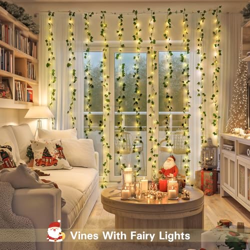 JMEXSUSS Vine Curtain Lights, 200 LED Vines with Fairy Lights for Bedroom - color: Ivy, size: 6.5x6.5ft - 200 LED
