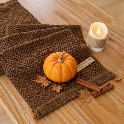 Fall Thanksgiving Boho Macrame Brown Table Runner 13x72 Inch - color: Brown, size: 72"L