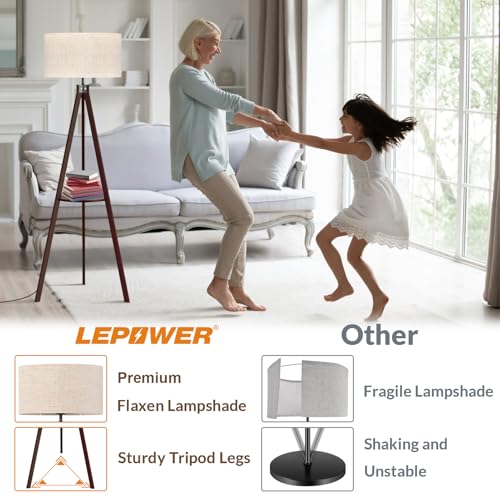LEPOWER Shelf Floor Lamp Tripod Mid Century Modern Lamps for Living Room - color: Walnut Holder