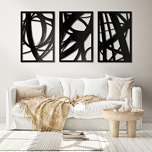 3Pcs Abstract Black Metal Wall Art Minimalist Line Art Decor 23x15in Black - size: 45in*23in